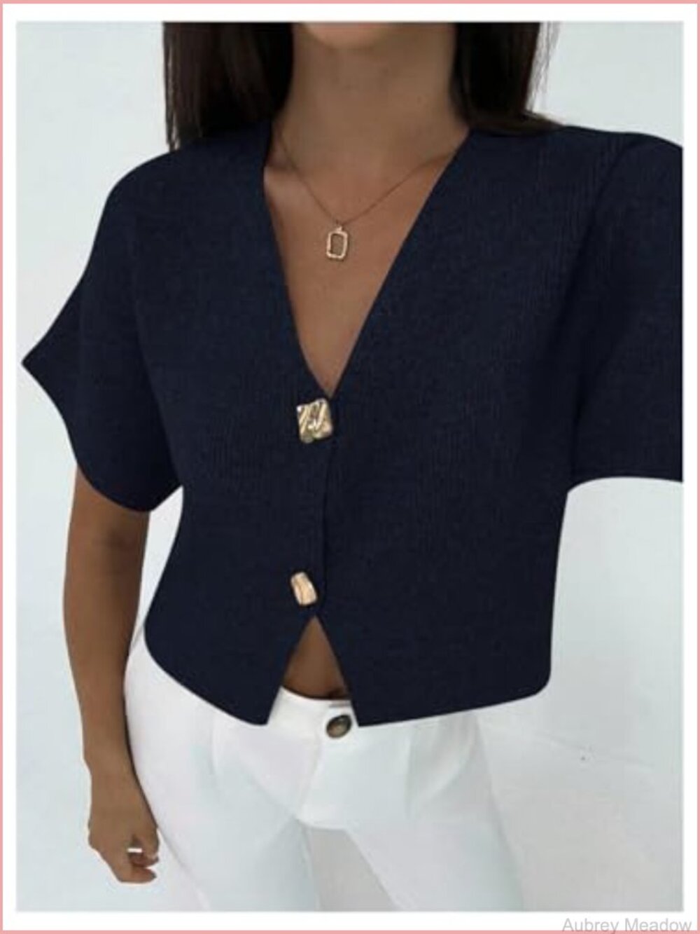 Short Sleeve V-Neck Cardigan Lightweight Knit Office Wear Slim Fit Tops - Picture 5 of 5